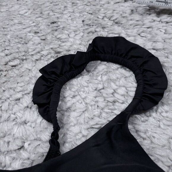 Aerie Ruffle Wide Strap Scoop Bikini Swim Top Women's Size Small Black - Picture 3 of 6